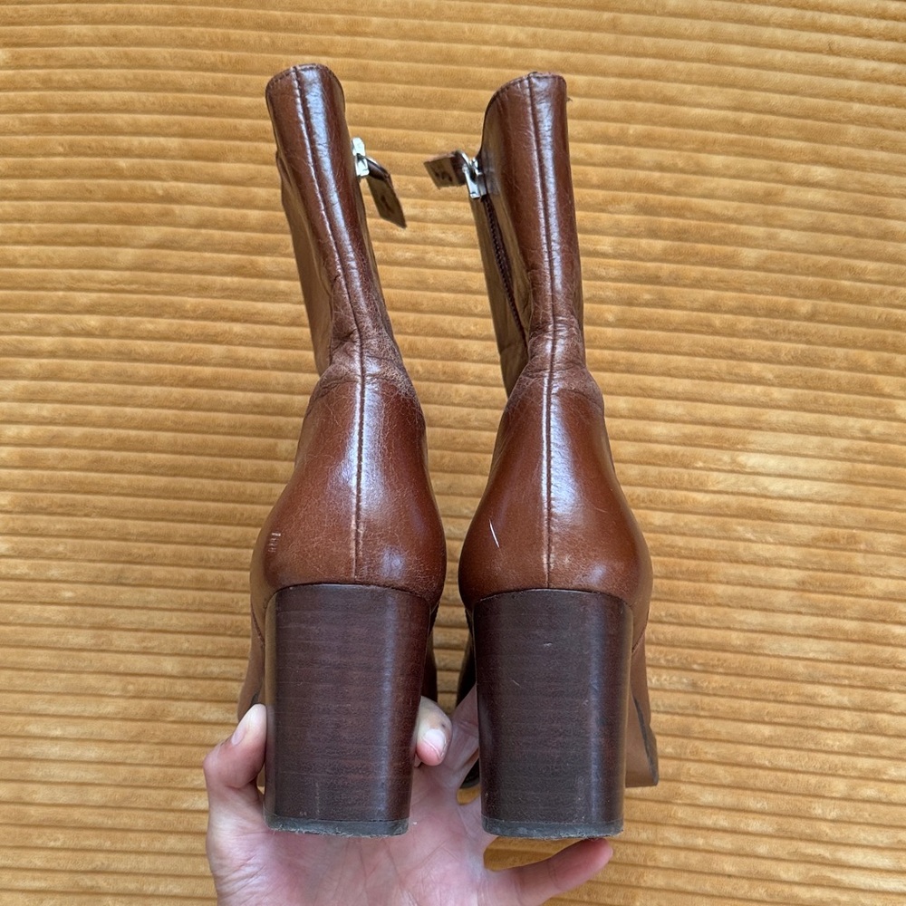 Boho Chestnut Brown Faux Leather 70s Platform Ankle Boots US Size 6 - Picture 4 of 7